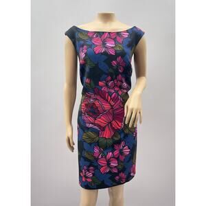 Trina Turk Dress Women M Kiera Boat Neck Floral Print Shift Scuba Career Office